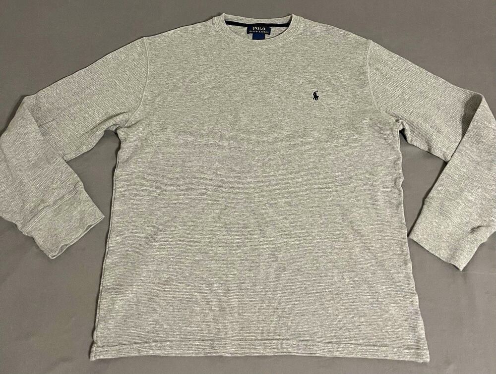 Polo Ralph Lauren Mens XL Gray Waffle Knit Crewneck Cotton Logo Sweater